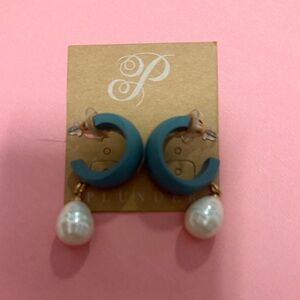 Plunder Teal Hoop Earrings with Pearl Drops and Gold Accents